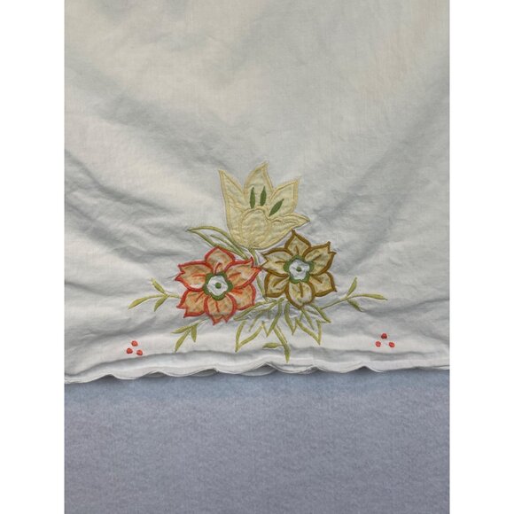 Handmade Floral Embroidered Linen Pillow Case Vintage 19"x30" Standard - Picture 3 of 9